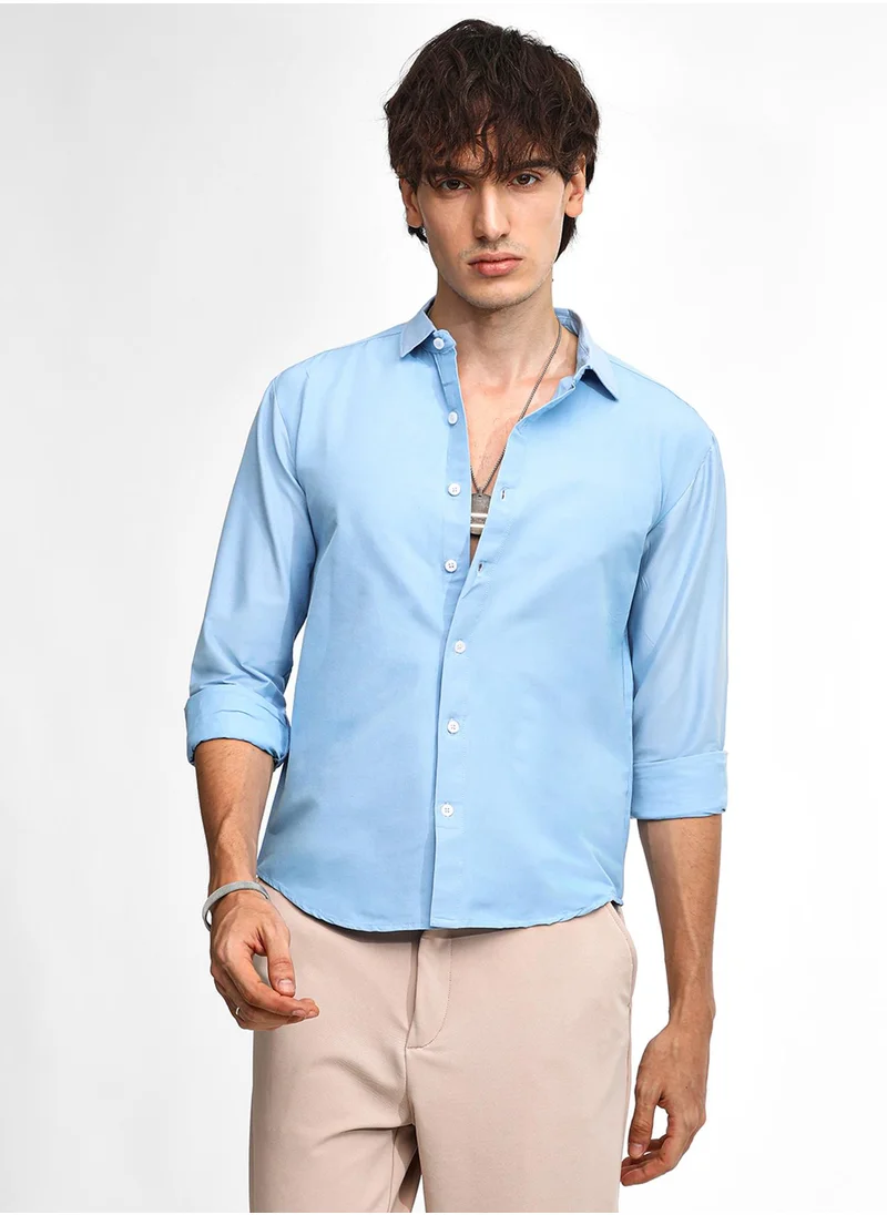 Campus Sutra Men's Sky Blue Solid Basic Shirt