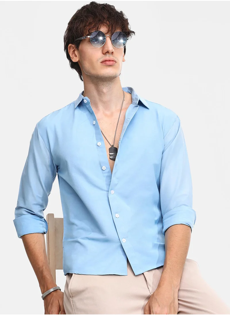 Campus Sutra Men's Sky Blue Solid Basic Shirt