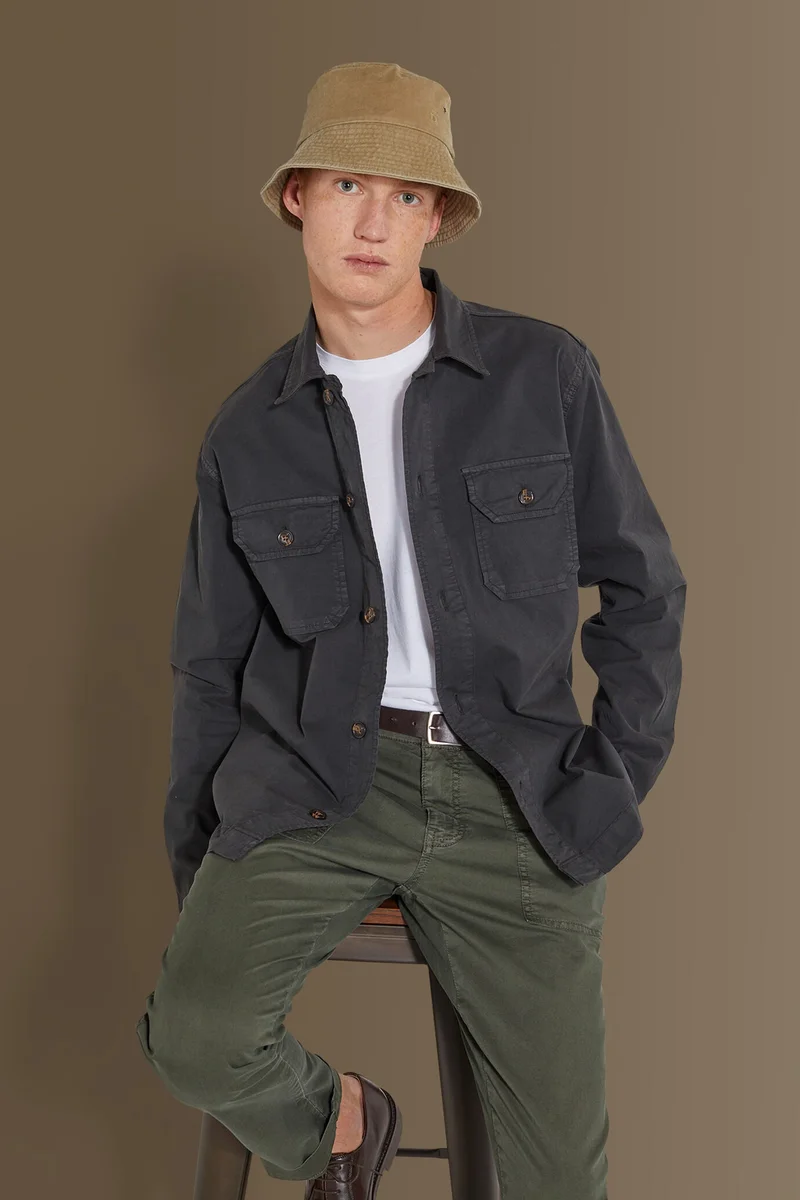 Chambray overshirt french collar - DK Grey