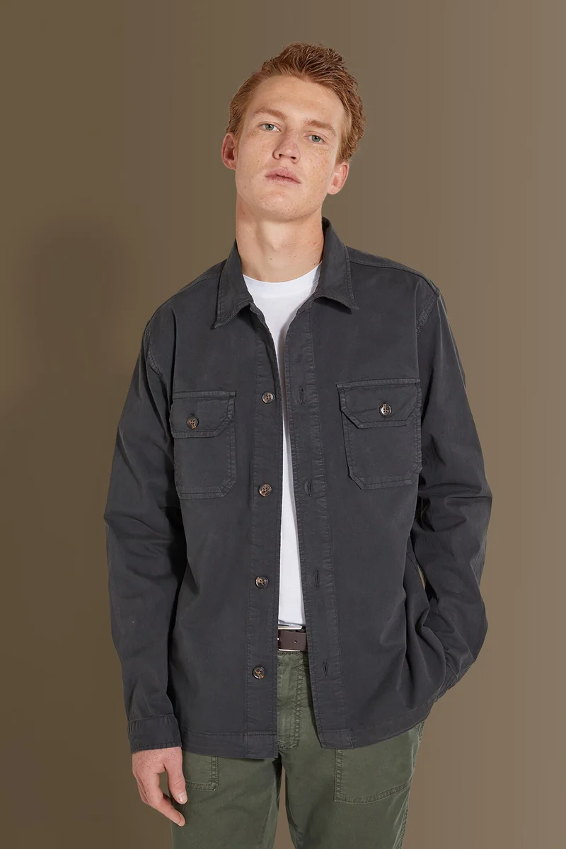 دوبل غانغر Chambray overshirt french collar - DK Grey