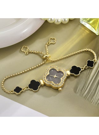 Cross-border female student watch four-leaf clover studded ins academic style temperament small dial decoration lazy pull bracelet gold black - pzsku/ZE6B7FF014E77653D6277Z/45/1746069015/4e51431e-8406-485f-b59d-dd457e85bb63