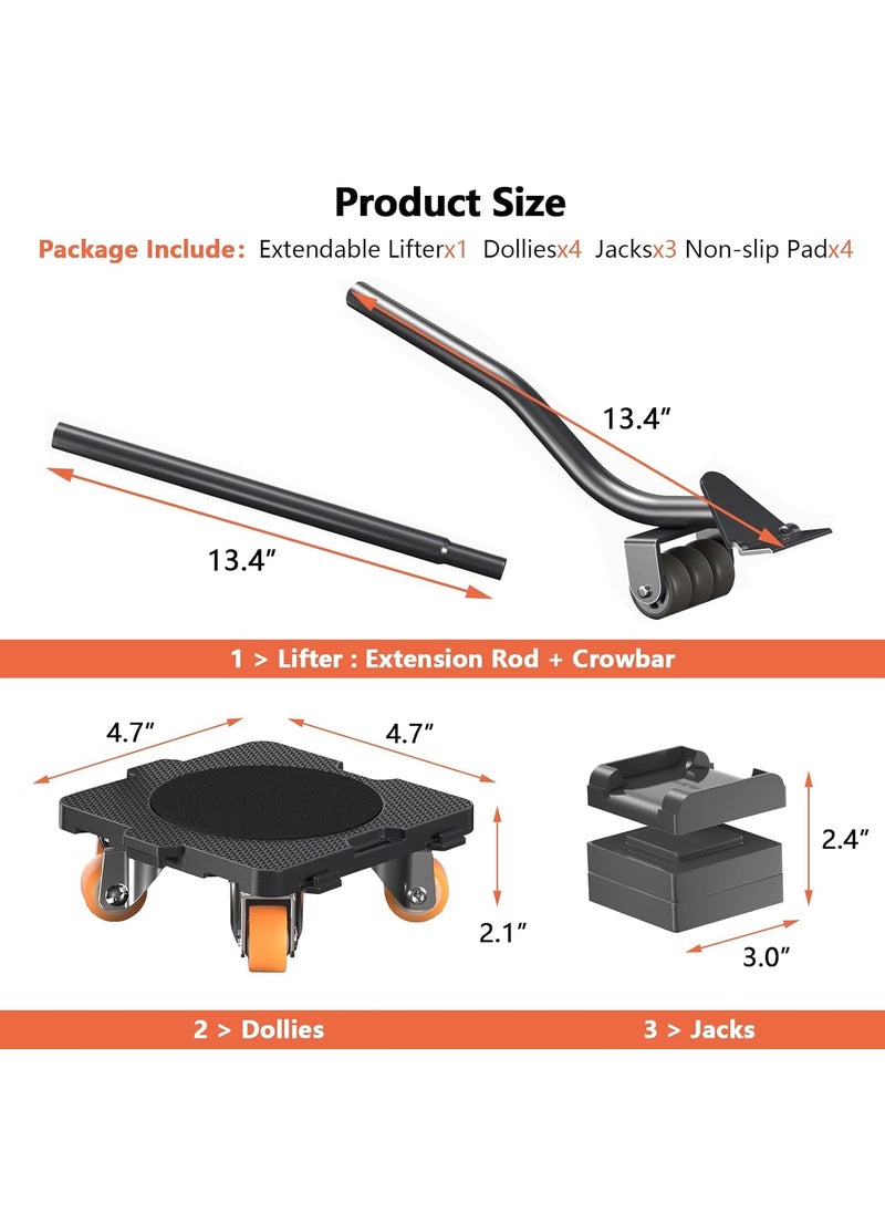 TOPHAVEN TOPHAVEN Furniture Mover & Lifter Set, 360° Rotation Wheels, 300 Kg Capacity, ABS & Steel, Multicolour, Square, For Heavy Furniture, Refrigerator, Sofa, Cabinet  - Image 2