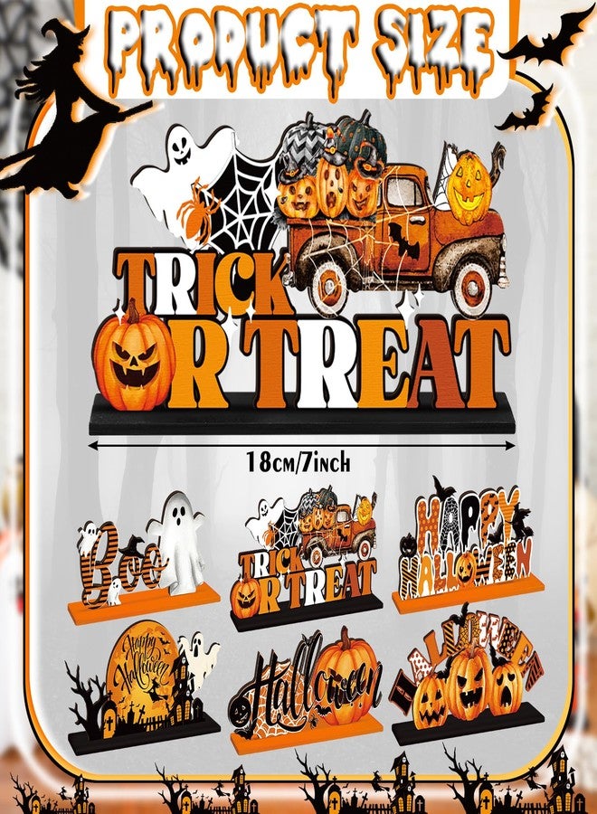 Quzzil 6 Pcs Happy Halloween Table Decorations Pumpkin Ghost Table Centerpiece Witch Trick or Treat Boo Wooden Sign with Letter for Home Halloween Party Decorations Indoor Outdoor - Image 2