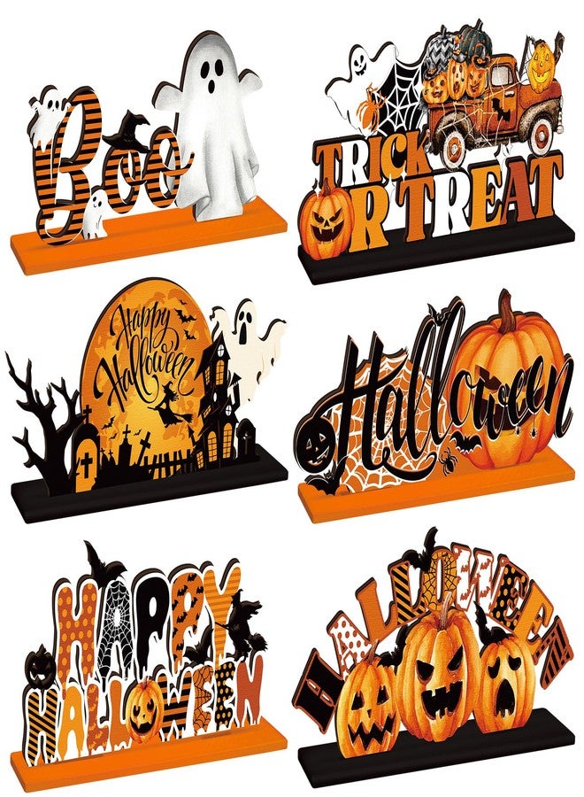 Quzzil 6 Pcs Happy Halloween Table Decorations Pumpkin Ghost Table Centerpiece Witch Trick or Treat Boo Wooden Sign with Letter for Home Halloween Party Decorations Indoor Outdoor - Image 1