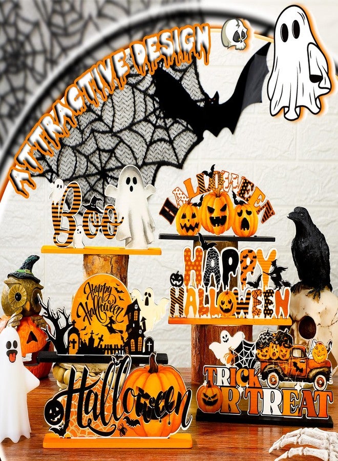 Quzzil 6 Pcs Happy Halloween Table Decorations Pumpkin Ghost Table Centerpiece Witch Trick or Treat Boo Wooden Sign with Letter for Home Halloween Party Decorations Indoor Outdoor - Image 3