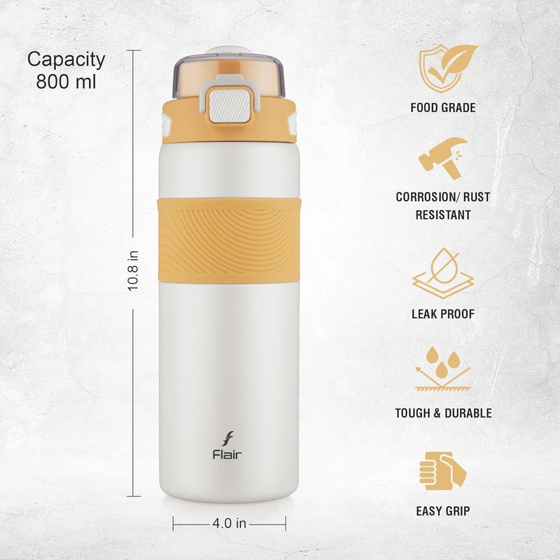 Flair FLAIR Onyx Vacuum Insulated Stainless Steel Sports Aqua Water Bottle - 800 ML, Beige Color, Thermal Bottle, Leak Proof, Drinking Bottle for Office, Home, Kitchen, Hiking, Treking - Image 2