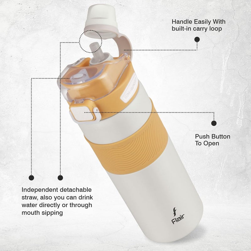 Flair FLAIR Onyx Vacuum Insulated Stainless Steel Sports Aqua Water Bottle - 800 ML, Beige Color, Thermal Bottle, Leak Proof, Drinking Bottle for Office, Home, Kitchen, Hiking, Treking - Image 5