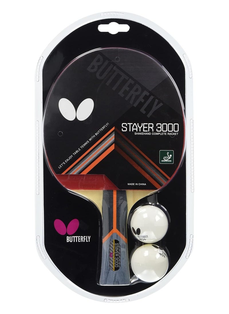 BUTTERFLY - Butterfly Stayer 3000 Ping Pong Paddle | ITTF Approved Table Tennis Racket | Ping Pong Sponge and Rubber | Carbon Layers in Ping Pong Racket for Power | Professional Ping Pong Paddle - Image 1