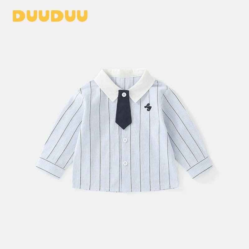 DUUDUU striped 2025 new baby spring clothes childrens clothing Korean style childrens shirt pants boys spring clothes blue stripe - Image 4