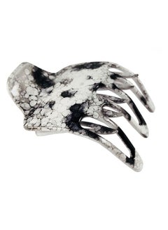 Parcelona French Paw White Black Wide Side Slide In Jaw Yoga Hair Claw Clip (White Black)  - Image 1