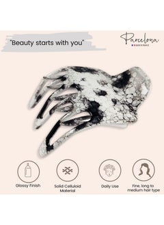 Parcelona French Paw White Black Wide Side Slide In Jaw Yoga Hair Claw Clip (White Black)  - Image 3