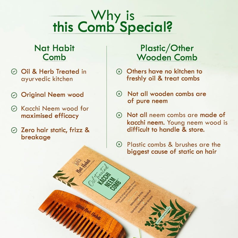 Nat Habit Nat Habit Kacchi Neem Wooden Comb Soaked In 17 Herbs Neem Sesame Oil PocketSized For Voluminous Hair Men Kids Short Hair Combo Bouse Comb Pocket Fine Dual Tooth  - Image 3