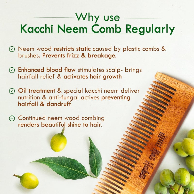 Nat Habit Nat Habit Kacchi Neem Wooden Comb Soaked In 17 Herbs Neem Sesame Oil PocketSized For Voluminous Hair Men Kids Short Hair Combo Bouse Comb Pocket Fine Dual Tooth  - Image 5
