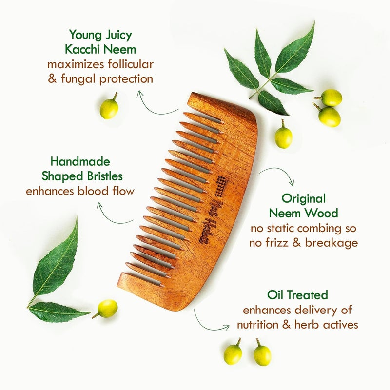 Nat Habit Nat Habit Kacchi Neem Wooden Comb Soaked In 17 Herbs Neem Sesame Oil PocketSized For Voluminous Hair Men Kids Short Hair Combo Bouse Comb Pocket Fine Dual Tooth  - Image 2