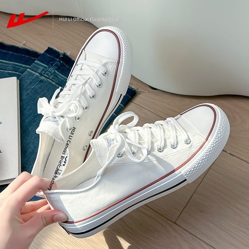 Warrior Women’s canvas shoes, classic and minimalist skate-style, Korean‑inspired versatile couple’s white  sneakers. - Image 2