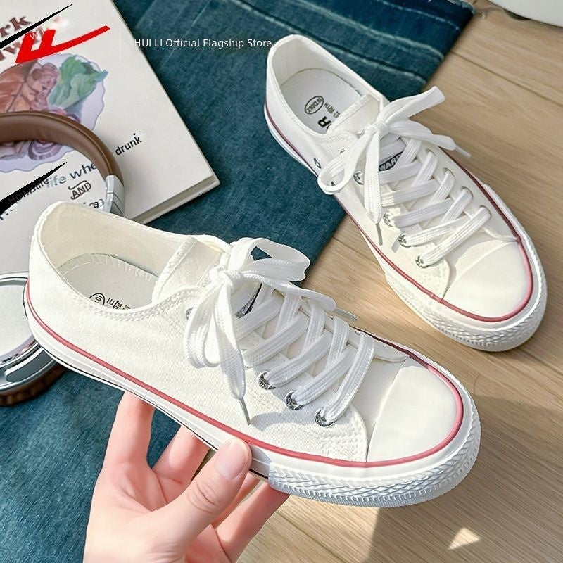 Warrior Women’s canvas shoes, classic and minimalist skate-style, Korean‑inspired versatile couple’s white  sneakers. - Image 3