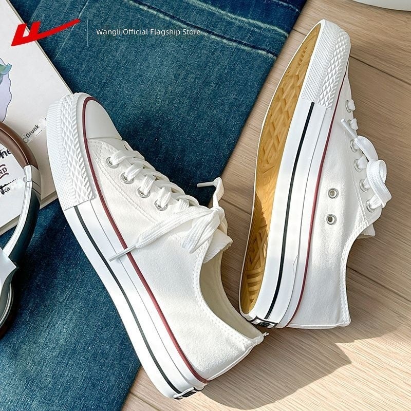 Warrior Women’s canvas shoes, classic and minimalist skate-style, Korean‑inspired versatile couple’s white  sneakers. - Image 4