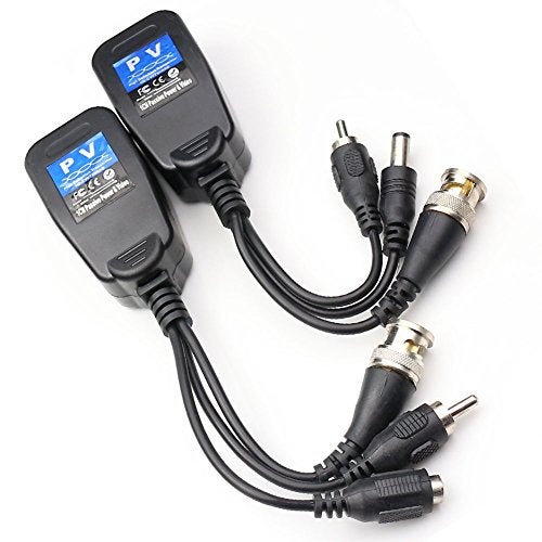 ANHAN Passive Video Balun with Power Long Distance Network Transceiver Cat5e/Cat6 Cable to BNC Male Connector bnc to rj45 adapter Transmitter for Full HD Security Surveillance Camera System 1Pair - Image 1