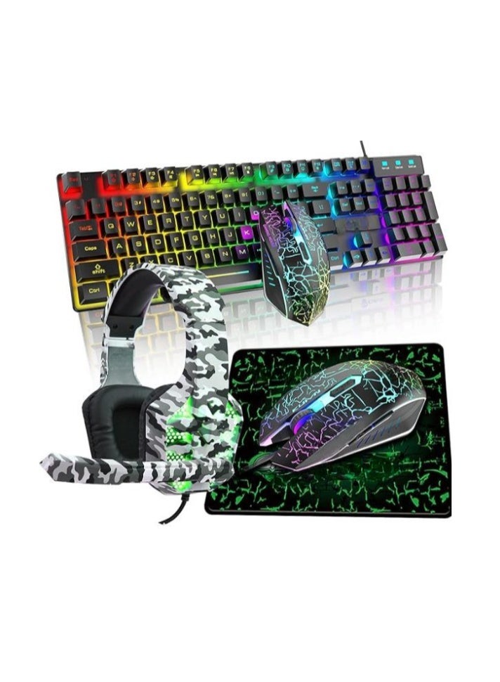 4-in-1 Gaming Keyboard, Mouse & Headset Combo – RGB Rainbow Backlit Keyboard with Precision Mouse, Stereo Headphones & Mouse Pad for PC and Laptop - Image 1