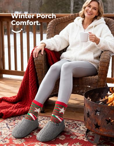 HomeTop Women's Fuzzy Curly Fur Memory Foam Loafer Slippers Bedroom House Shoes with Polar Fleece Lining (9-10, Grey) - Image 2