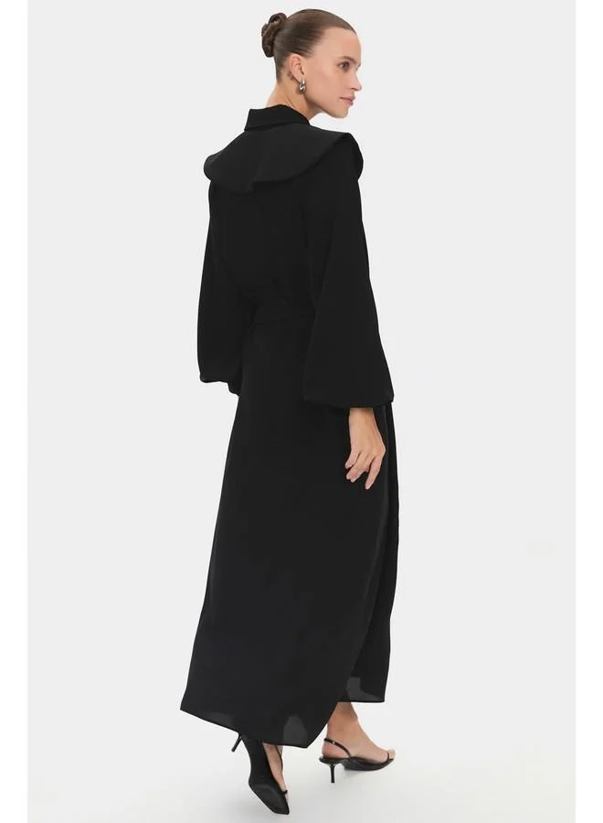 JUNE June Women Doll Collar Balloon Sleeve Waist Tie Detailed Maxi Dress Black