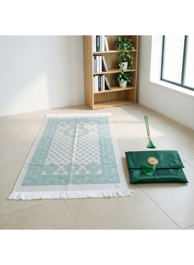 Minimalist Elastic Prayer Mat 3-Piece Gift Set with Satin Storage Bag & Prayer Beads - Image 2