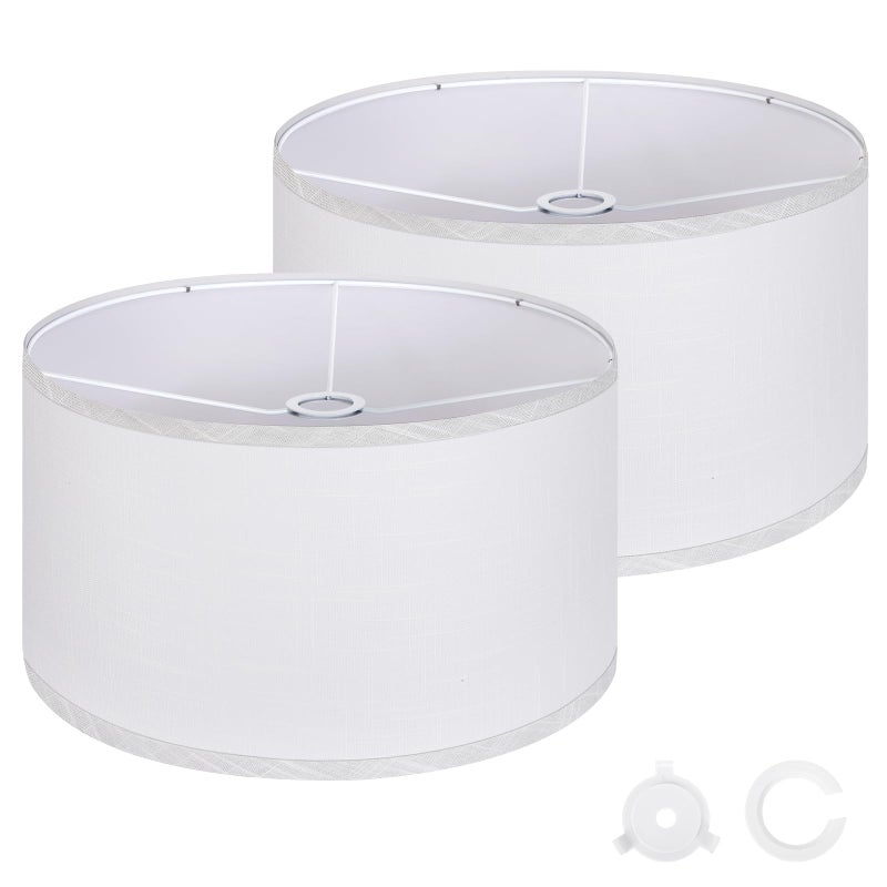 OUTON White Lamp shades Set of 2, Large Drum Lamp Shades for Floor Lamps, 16" Top x 16" Bottom x 9" High, Easy to Assemble, Replacement Linen Lampshades for Table Lamps & Bedside Lamps (1.65" Spider) - Image 1