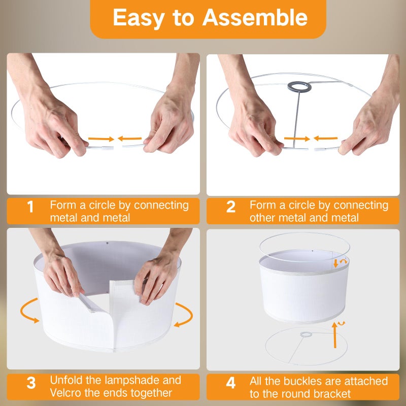 OUTON White Lamp shades Set of 2, Large Drum Lamp Shades for Floor Lamps, 16" Top x 16" Bottom x 9" High, Easy to Assemble, Replacement Linen Lampshades for Table Lamps & Bedside Lamps (1.65" Spider) - Image 5