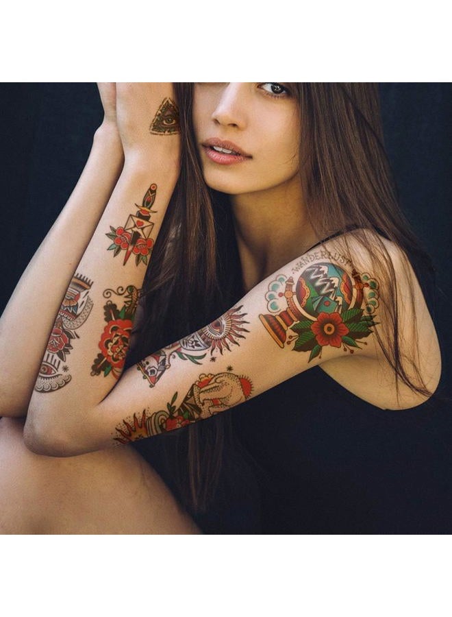 CARGEN Classic Temporary Tattoo Old School Stickers - Waterproof Vintage Flower, Rose, Swallows, Butterflies, and Swords Designs - Different Sizes for Arm - Image 2