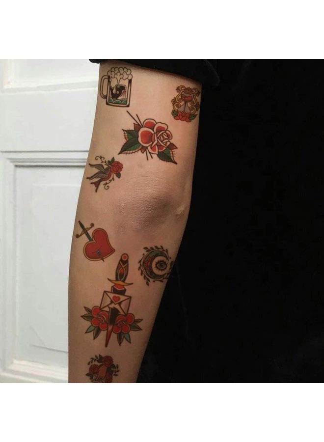CARGEN Classic Temporary Tattoo Old School Stickers - Waterproof Vintage Flower, Rose, Swallows, Butterflies, and Swords Designs - Different Sizes for Arm - Image 4