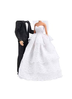 E-TING Eting Wedding Set Beautiful Gown White Bride Dress Clothes With Veil And Groom Business Suit Outfit For Boy Girl Dolls  - Image 3