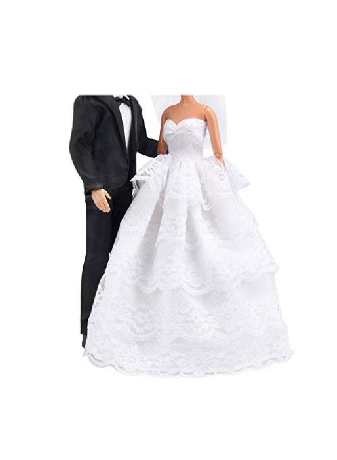 E-TING Eting Wedding Set Beautiful Gown White Bride Dress Clothes With Veil And Groom Business Suit Outfit For Boy Girl Dolls - Image 3