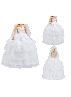 E-TING Eting Wedding Set Beautiful Gown White Bride Dress Clothes With Veil And Groom Business Suit Outfit For Boy Girl Dolls  - Image 5