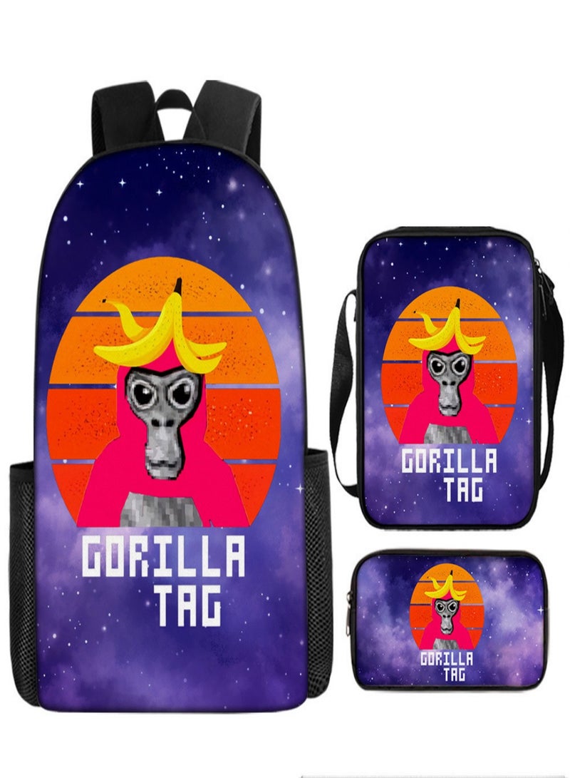 gorilla tag Children Backpack Schoolbag Teen Student School Book bag with Lunch Box Pen Case 3 in 1 for Kids