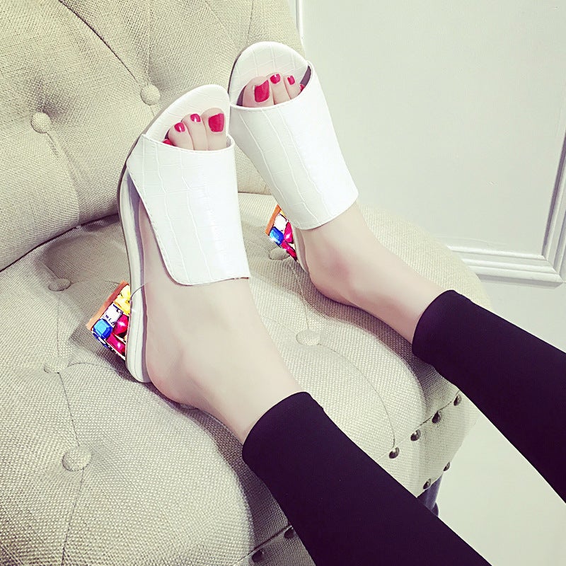 Sandals for Women Summer 2024 and New Style Thick Heel Sandals Fashionable Rhinestone Color Matching Elegant High Heels Wholesale - Image 3