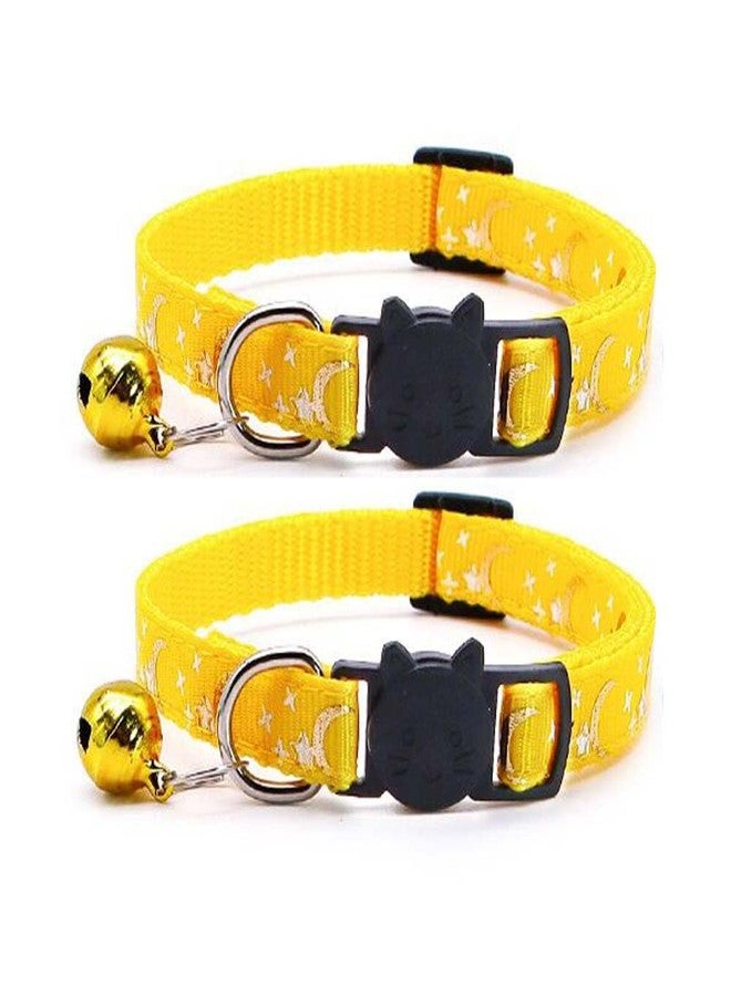CCUUHJ Reflective Cat Collars Breakaway with Bell 2-Pack Girl Boy Pet Kitten Collar with Star Moon Patetrn Adjustable 7.5-12.5 Inch (Yellow) - Image 1
