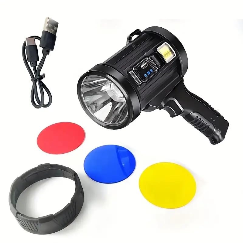 BLURISM Super Powerful Rechargeable Spotlight LED Flashlights 6 Modes IPX6 Waterproof Flashlight Super Large Outdoor Handheld Searchlight for Hunting Camping Boating Hiking - Image 1