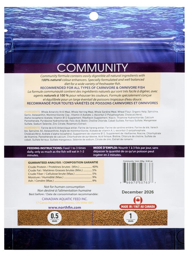 Northfin Fish Food Community Formula Slow Sinking Pellets (1mm 250g) - Image 2