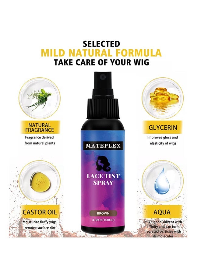 MATEPLEX Lace Tint Spray，For Wigs Natural Brown Root Touch Up Hair Spray Long Lasting Fast Drying Lace Melt Spray Concealer For Hair Wigs Finishing Edge Control For Women Toupees Hairpieces (Brown - 100ML) - Image 5