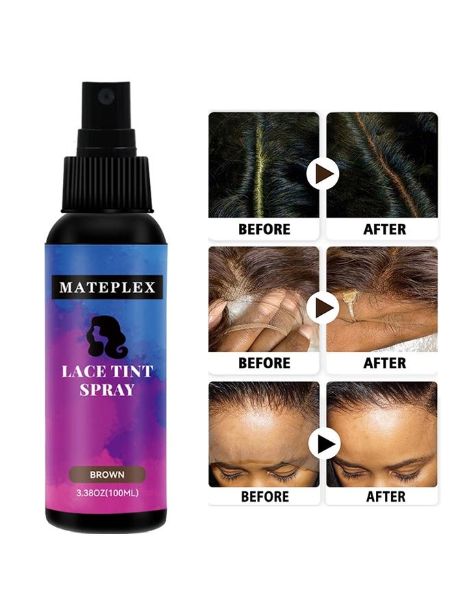 MATEPLEX Lace Tint Spray，For Wigs Natural Brown Root Touch Up Hair Spray Long Lasting Fast Drying Lace Melt Spray Concealer For Hair Wigs Finishing Edge Control For Women Toupees Hairpieces (Brown - 100ML) - Image 1