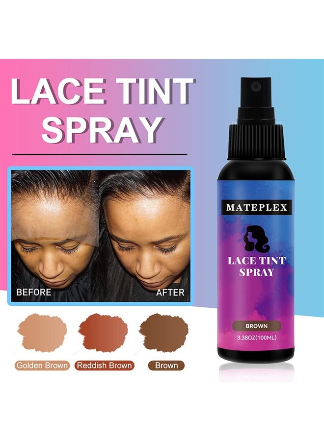 MATEPLEX Lace Tint Spray，For Wigs Natural Brown Root Touch Up Hair Spray Long Lasting Fast Drying Lace Melt Spray Concealer For Hair Wigs Finishing Edge Control For Women Toupees Hairpieces (Brown - 100ML) - Image 3