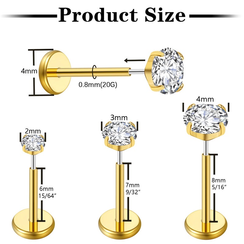 Gotumo 20G Flat Back Earrings Stud G23 Titanium Threadless Tragus Labret Cartilage Lip Medusa Conch Body Piercing Jewelry for Women Men Gold - Image 2