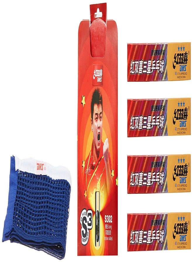 DHS TT BAT S-S302 DHS with TT Ball DHS 40MM 3 Star Orange (24 Pcs Box) (Black/Blue) TT NET410 - Image 1