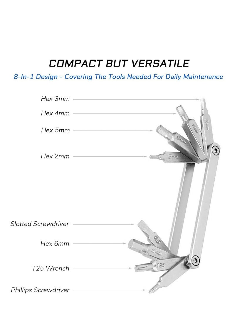 Y&D Bike Repair Multitool Kit, 8 in 1 Mini Lightweight Stainless Steel Tool With 2/3/4/5/6mm Hex Key, Screwdriver, T25 Wrench for Mountain Bicycle Road - Image 2