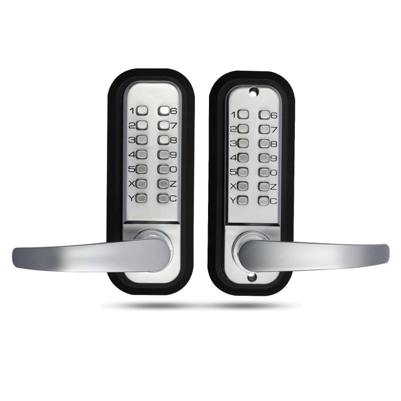 New Upgrade Double Sided Keypad Door Lock with Adjustable Deadlatch 238 and 234Double Sided Keyless Door Lock with Handle Double Sided Gate Lock for Outdoor Fences Silvery