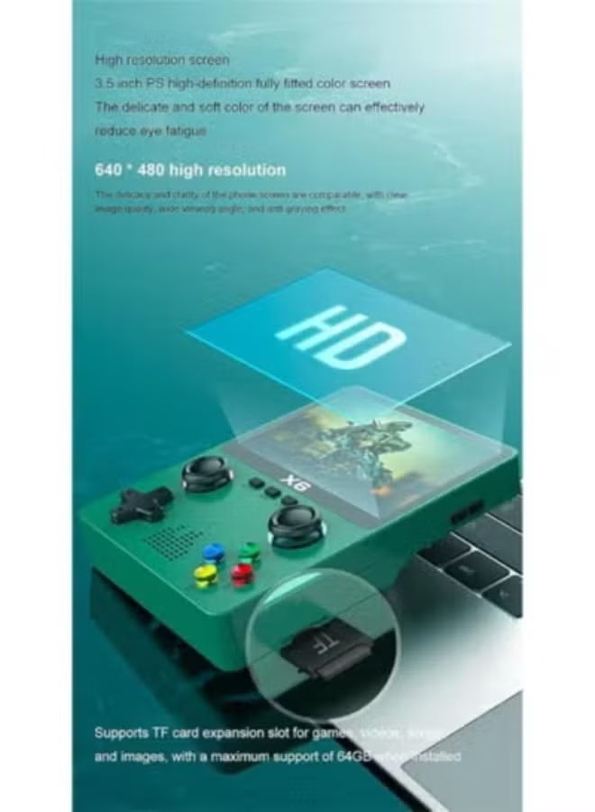 X6 Handheld Game Console, 3.5-inch IPS HD Display, 64GB Storage, Dual Joystick, Green - Image 4