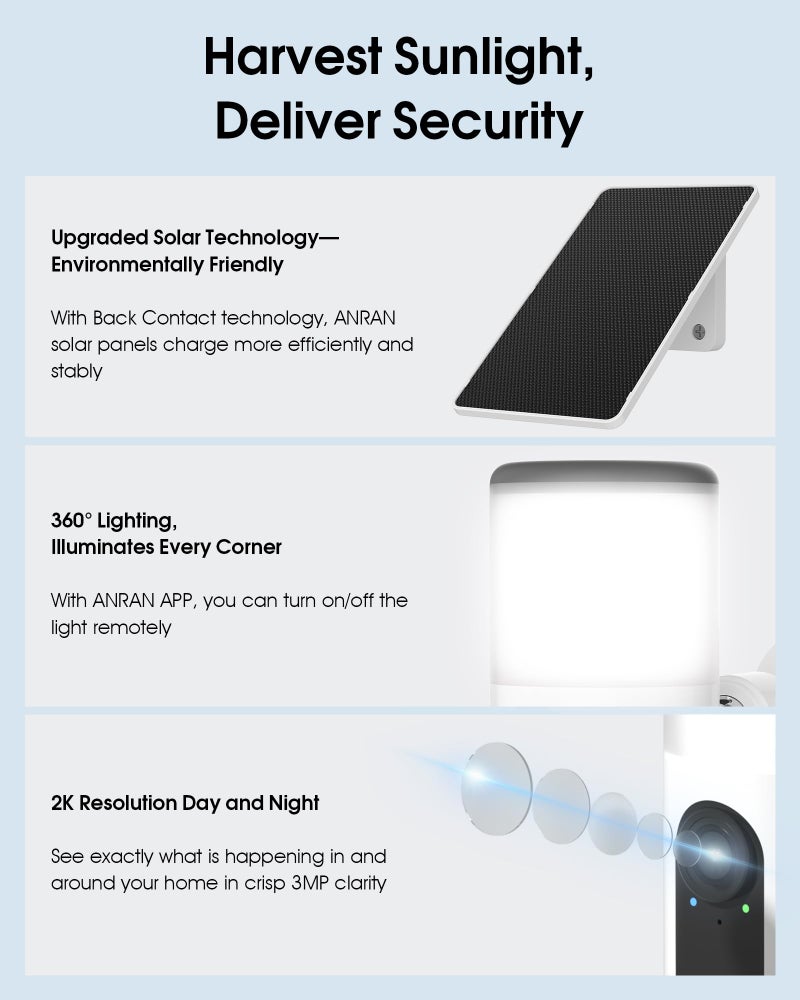 ANRAN Solar Security Cameras Wireless Outdoor with Light,2K Porch Floodlight Camera with Color Night Vision & AI Motion Detection,2-Way Talk Spotlight Siren Alarm,Compatible with Alexa,2PCS - Image 4