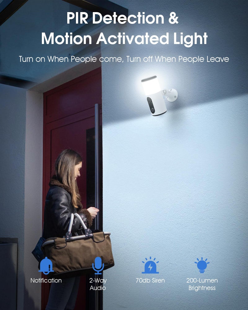 ANRAN Solar Security Cameras Wireless Outdoor with Light,2K Porch Floodlight Camera with Color Night Vision & AI Motion Detection,2-Way Talk Spotlight Siren Alarm,Compatible with Alexa,2PCS - Image 3