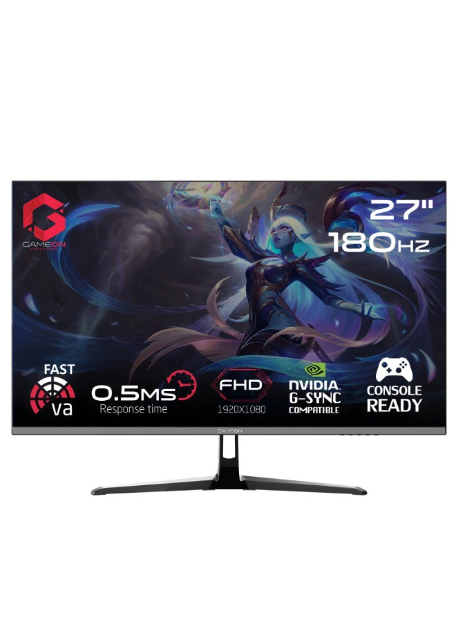 GAMEON GOPS27180VA 27 inches, FHD (1920x1080) 180Hz, 0.5 ms, HDR, HDMI 2.0 Gaming Monitor - Adaptive Sync And G-Sync Compatible Fast VA Sleek Design Black - Image 1