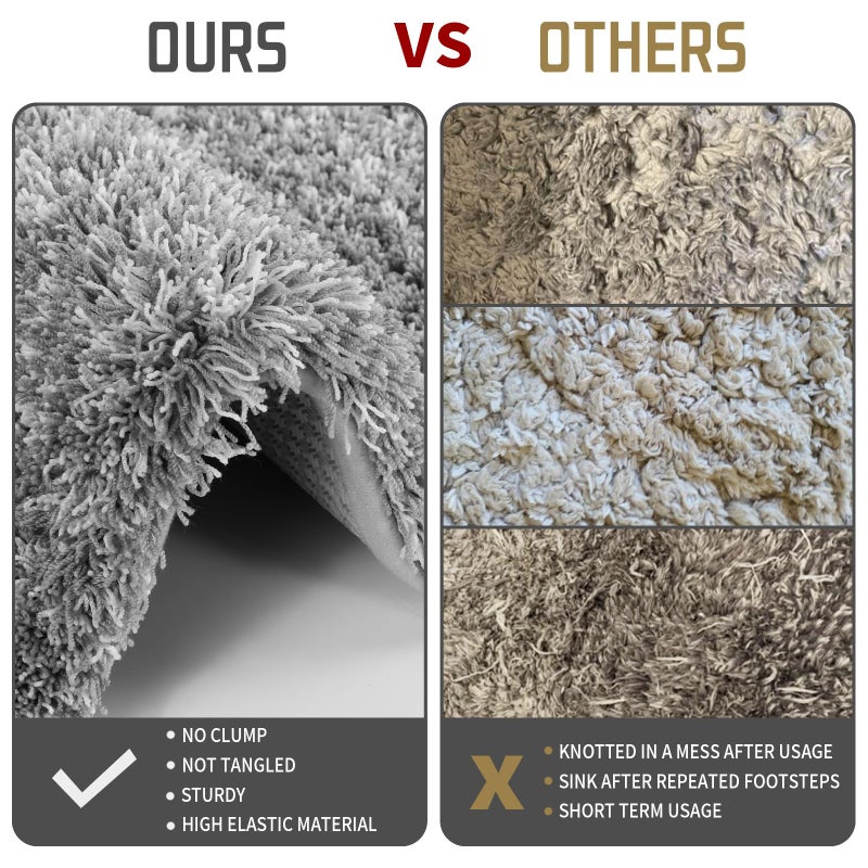 Yimobra Luxury Bathroom Rugs  Fluffy Bath Mats  Non Slip  Water Absorbent Microfiber  Machine Washable  Plush Runner Shower Rugs  Thick Matts for Bathroom Floor&Tub  56""x 24""  Light Gray and White - Image 2